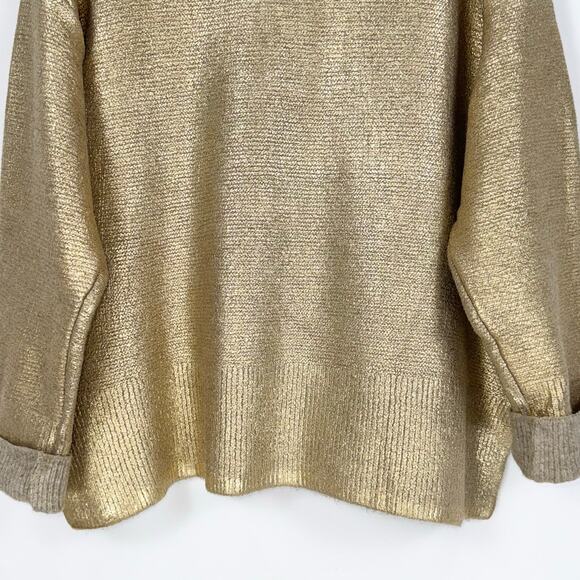 Zara Women's Cracked Metallic Boxy Knit Sweater Small Golden - Picture 9 of 12